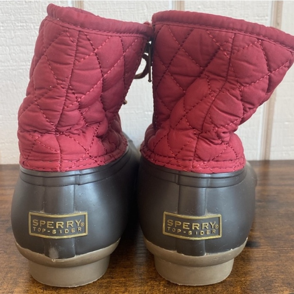 Sperry Saltwater Quilted Duck Boots Red Brown Rubber/Nylon Rain Boots Waterproof - Picture 6 of 11